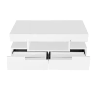 Elegant Coffee Table with High-Gloss Surface, LED Light Strip and 4 Drawers, Side Table Ideal for Modern Elegance, 80L x 50W x 36H cm, White(m-9)