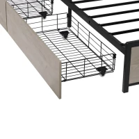 Double Bed Frame with Drawers and RGB LED Lighting, Headboard with Type-C and USB Ports, 207L x 138W x 101H cm, Grey+Rustic Brown(m-10)