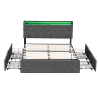 Double Upholstered Bed with Storage Drawers, Adjustable Button Tufted Design, Headboard for Modern Elegance, 200L x 142W x 109H cm, Grey(m-11)