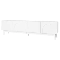 Elegant TV Cabinet with Curved Doors, Adjustable Shelves and Solid Wood Legs, TV Stand for Living Rooms, 169L x 34W x 45.5H cm, White(m-7)