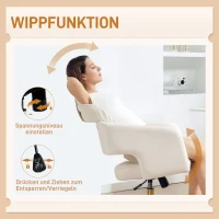 HOMCOM Verrijdbare Bureaustoel met bekleding in fluweeloptiek, in hoogte verstelbare bureaustoel, kantelfunctie, Crèmewit(m-5)