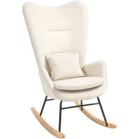 HOMCOM Schaukelstuhl, weicher Bezug in Samtoptik, mit Lendenkissen, bis 120 kg belastbar, 67 x 85 x 112 cm, Cremeweiß(m-11)