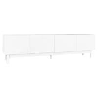 Elegant TV Cabinet with Curved Doors, Adjustable Shelves and Solid Wood Legs, TV Stand for Living Rooms, 169L x 34W x 45.5H cm, White(m-9)