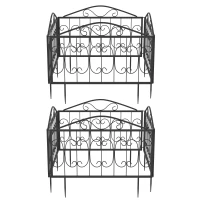 Outsunny Decorative Garden Fencing, 8PCs Outdoor Picket Fence Panels, Rustproof Metal Wire Landscape Flower Bed Border Edging Animal Barrier, Black(m-11)
