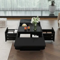 High-Gloss Black Coffee Table with Push-Pull Storage and Double-Sided Drawers, Tea Table Perfect for Modern Elegance, 100L x 50W x 31H cm, Black(m-5)