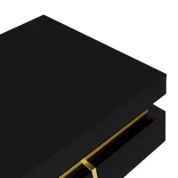 High-Gloss Coffee Table with Gold Accents, Drawers and Practical Storage, Side Table Ideal for Modern Elegance, 70L x 70W x 35.5H cm, Black(m-6)