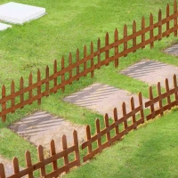 Outsunny Pack of 24 Wooden Border Fences, Garden Fixed Picket Fence for Lawn Edging, Flowerbed, 60L x 1D x 34H cm, Brown(m-2)