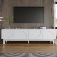 Elegant TV Cabinet with Curved Doors, Adjustable Shelves and Solid Wood Legs, TV Stand for Living Rooms, 169L x 34W x 45.5H cm, White(m-4)