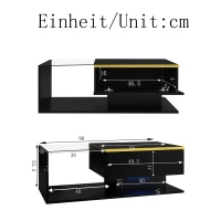 High-Gloss Black Coffee Table with Tempered Glass Top and LED Lighting, Tea Table Perfect for Modern Elegance, 90L x 50W x 32.5H cm, Black(m-3)