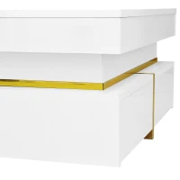 High-Gloss Coffee Table with Gold Accents and Drawers, Tea Table Perfect for Living Rooms and Apartments, 70L x 70W x 35.5H cm, White(m-8)