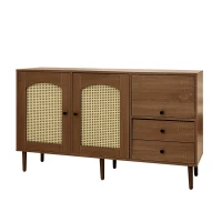 Country-Style Sideboard with Rattan Doors and Adjustable Shelves, Cabinet Ideal for Living Room and Hallway, 130L x 40W x 75.5H cm, Natural(m-10)