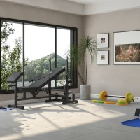 HOMCOM Weight Bench with Adjustable Barbell Rack, Leg Extension, Preacher Curl Pad and 20kg Barbell Set(m-2)