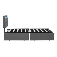 Double Upholstered Bed with Storage Drawers, Adjustable Button Tufted Design, Headboard for Modern Elegance, 200L x 142W x 109H cm, Grey(m-13)