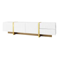 Elegant TV Cabinet with Large Storage, Soft-Close Hinges and Elegant Design, TV Stand for Living and Media Room, 190L x 35W x 45H cm, Gold+White(m-10)