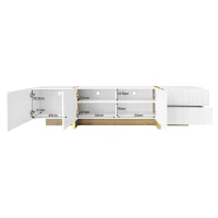 Elegant TV Cabinet with Large Storage, Soft-Close Hinges and Elegant Design, TV Stand for Living and Media Room, 190L x 35W x 45H cm, Gold+White(m-4)