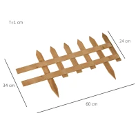 Outsunny Pack of 24 Wooden Border Fences, Garden Fixed Picket Fence for Lawn Edging, Flowerbed, 60L x 1D x 34H cm, Brown(m-3)