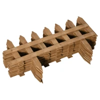 Outsunny Pack of 24 Wooden Border Fences, Garden Fixed Picket Fence for Lawn Edging, Flowerbed, 60L x 1D x 34H cm, Brown(m-9)