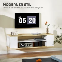 HOMCOM TV-Bank, Schwebedesign oder stehend, für TVs bis 55'', weiß+holzfarben, 120 x 40 x 38,5 cm(m-4)