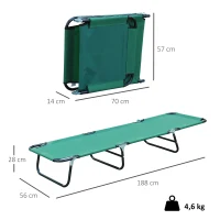 Outsunny Bain de soleil chaise longue pliante inclinable en tissu Oxford pour plage camping piscine 188 x 56 x 28 cm vert foncé(m-3)