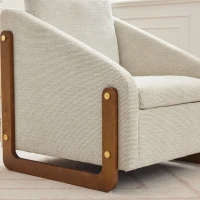 Fauteuil au style moderne pour salon, avec accoudoirs en bois et coussin de dossier, tissu chenille, 73,5x73,5x73,5 cm, Beige(m-10)