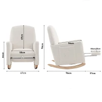 Scaun balansoar cu taburet, fotoliu de relaxare cu spătar înalt, material Teddy, 67x96-127x96 cm, Alb(m-3)