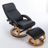 Poltrona massaggiante a 5 punti con base in legno curvato e rivestita in pelle PU, 67x85x103 cm, Nero(m-13)