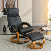 Poltrona massaggiante a 5 punti con base in legno curvato e rivestita in pelle PU, 67x85x103 cm, Nero(m-1)