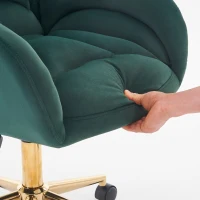 Silla Giratoria Ajustable en Altura en Tela de Terciopelo con Patas Doradas Diseño Ergonómico para Oficina y Dormitorio 62x64x88-97 cm Verde(m-9)