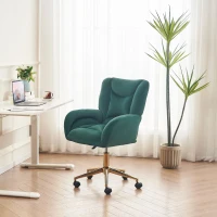 Silla Giratoria Ajustable en Altura en Tela de Terciopelo con Patas Doradas Diseño Ergonómico para Oficina y Dormitorio 62x64x88-97 cm Verde(m-4)