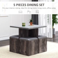 HOMCOM 5 piece Dining Set, Dining Table and 4 Storage Ottoman Stools  with Cushions, Space Saving Design, Grey(m-5)