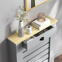 HOMCOM Heizkörperverkleidung aus MDF mit Lamellen, Gitterabdeckung mit Schublade, 78x19x95,5 cm, Grau(m-4)