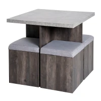 HOMCOM 5 piece Dining Set, Dining Table and 4 Storage Ottoman Stools  with Cushions, Space Saving Design, Grey(m-10)