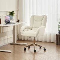 Silla Giratoria Ajustable en Altura en Tela de Terciopelo con Patas Doradas Diseño Ergonómico para Oficina y Dormitorio 62x64x88-97 cm Marfil(m-2)