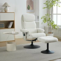 Fauteuil relax avec fonction d'inclinaison et massage 5 points, fauteuil TV avec fonction de chauffage électrique et repose-pieds, pivotant à 360°, tissu chenille, 75,5x77x100 cm, Blanc(m-4)