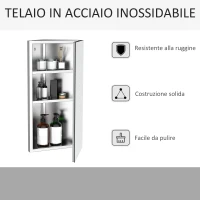 HOMCOM Armadietto Angolare Bagno in Acciaio Anta a Specchio Chiusura Magnetica 3 Ripiani Salvaspazio 60x30x18.4cm(m-6)