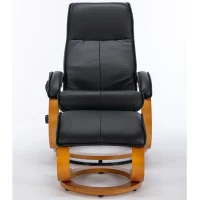 Poltrona massaggiante a 5 punti con base in legno curvato e rivestita in pelle PU, 67x85x103 cm, Nero(m-11)