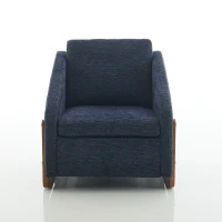 Fauteuil au style moderne pour salon, avec accoudoirs en bois et coussin de dossier, tissu chenille, 73,5x73,5x73,5 cm, Bleu(m-11)