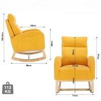 Sedia a dondolo moderna rivestita in tessuto Teddy con design ergonomico a schienale alto, per soggiorno e camera da letto, 71x96.5x101 cm, Giallo(m-3)