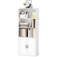 HOMCOM Estantería con Estantes Abiertos y Armario 2 Puertas con Estante Interno Ajustable, 60x30x145.5 cm, Blanco(m-7)