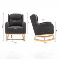 Sedia a dondolo moderna rivestita in tessuto Teddy con design ergonomico a schienale alto, per soggiorno e camera da letto, 71x96.5x101 cm, Grigio Scuro(m-3)