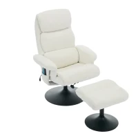 Fauteuil relax avec fonction d'inclinaison et massage 5 points, fauteuil TV avec fonction de chauffage électrique et repose-pieds, pivotant à 360°, tissu chenille, 75,5x77x100 cm, Blanc(m-2)