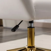 Silla Giratoria Ajustable en Altura en Tela de Terciopelo con Patas Doradas Diseño Ergonómico para Oficina y Dormitorio 62x64x88-97 cm Marfil(m-8)