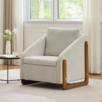 Fauteuil au style moderne pour salon, avec accoudoirs en bois et coussin de dossier, tissu chenille, 73,5x73,5x73,5 cm, Beige(m-4)