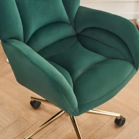 Silla Giratoria Ajustable en Altura en Tela de Terciopelo con Patas Doradas Diseño Ergonómico para Oficina y Dormitorio 62x64x88-97 cm Verde(m-7)