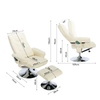 Fauteuil de massage en cuir PU, appareil de massage à 5 points et fonction chauffante, pivotant à 360°, pour salon et chambre, 79x79x106 cm, Beige(m-3)