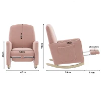 Sedia a dondolo con poggiapiedi e schienale alto, in tessuto Teddy, 67x96-127x96 cm, Rosa(m-3)