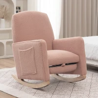 Sedia a dondolo con poggiapiedi e schienale alto, in tessuto Teddy, 67x96-127x96 cm, Rosa(m-7)