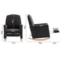 Sedia a dondolo con poggiapiedi e schienale alto, in tessuto Teddy, 67x96-127x96 cm, Grigio Scuro(m-3)