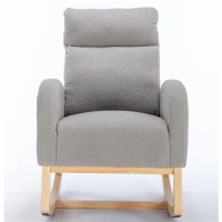 Sedia a dondolo moderna rivestita in tessuto Teddy con design ergonomico a schienale alto, per soggiorno e camera da letto, 71x96.5x101 cm, Grigio Chiaro(m-9)