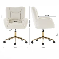 Silla Giratoria Ajustable en Altura en Tela de Terciopelo con Patas Doradas Diseño Ergonómico para Oficina y Dormitorio 62x64x88-97 cm Marfil(m-3)